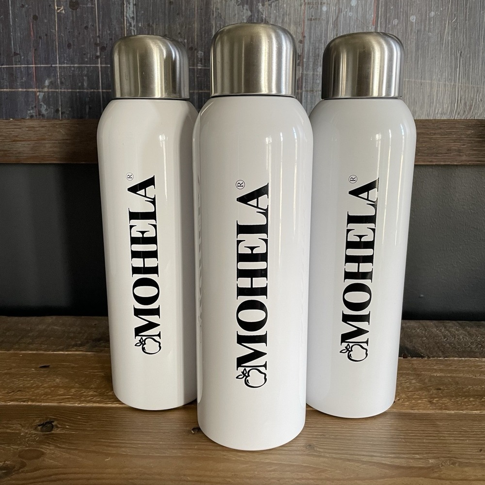 Lot of 3 New MOHELA Stainless Steel Metal Water Bottles White Black Silver 9.75"